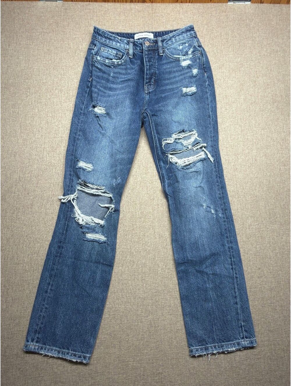 Flying Monkey Jeans 26 High Rise Distressed Straight Leg 100% Cotton Medium Wash